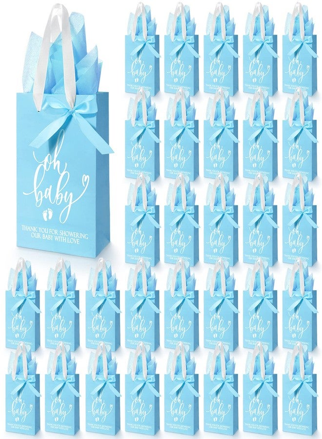 PerKoop 50 Packs Baby Shower Gifts Bags Bulk Baby Shower Favor Bags with Handle Paper and 50 Sheets Decorative Tissue Paper for Guests Gifts Gender Reveal(Blue) - Image 1